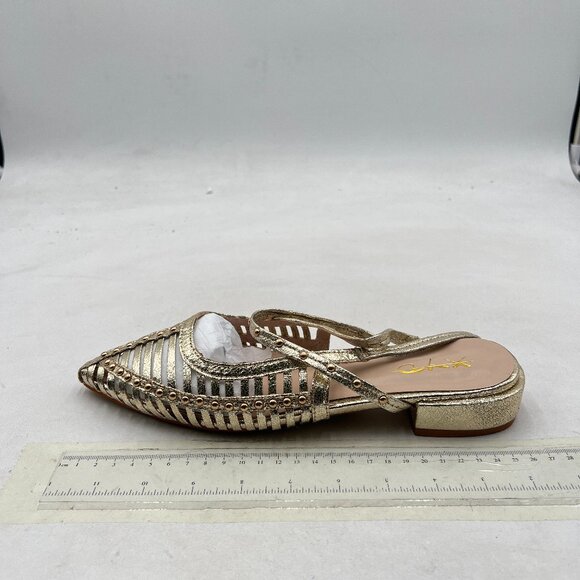 XYD Gold Caged Pointed Toe Studded Strappy Slingback Sandals Cut-out Dress Shoes - Picture 2 of 8